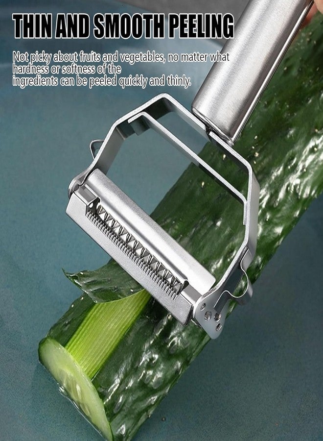 CLITZ Peeler for Vegetables and Fruits, 2 in 1 Stainless Steel Julienne Vegetable Peeler Multi-Functional Fruit & Veggie Shredder Slicer and Grater for Potatoes, Carrots, Cucumbers - Image 2